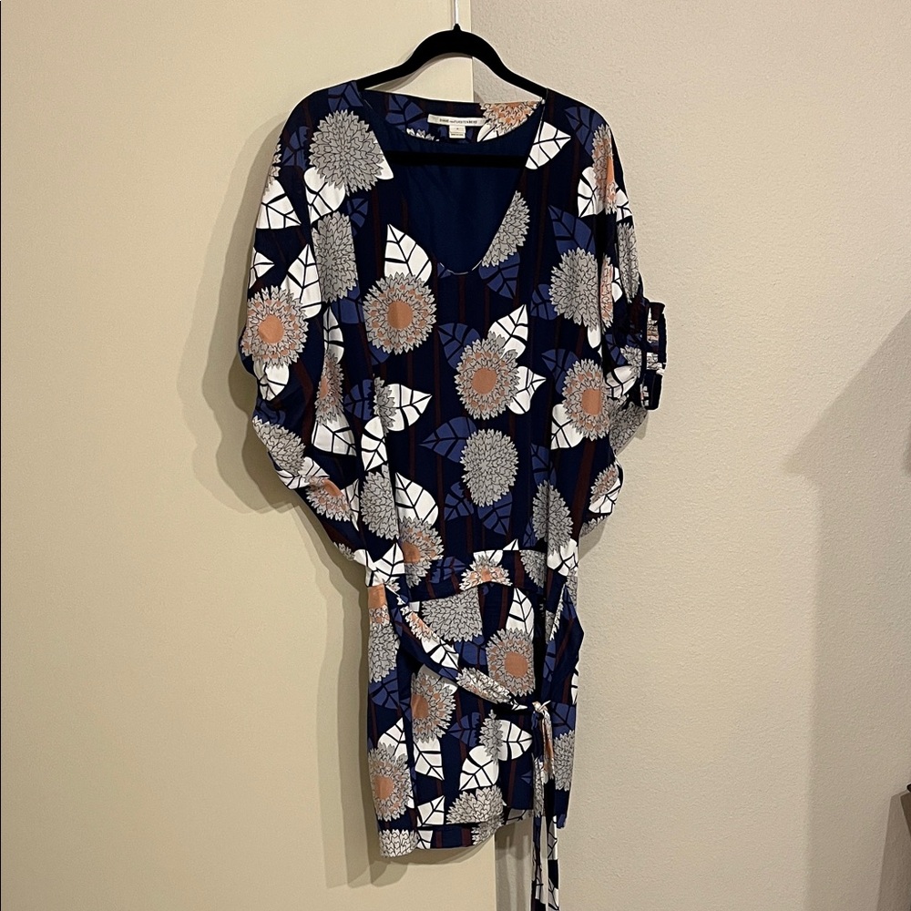 Diane Von Furstenberg Blue and Orange Floral Dress